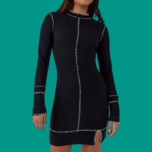 FREE PEOPLE Miranda Mini Dress Long Sleeve Thumbholes Bodycon Mock Turtleneck